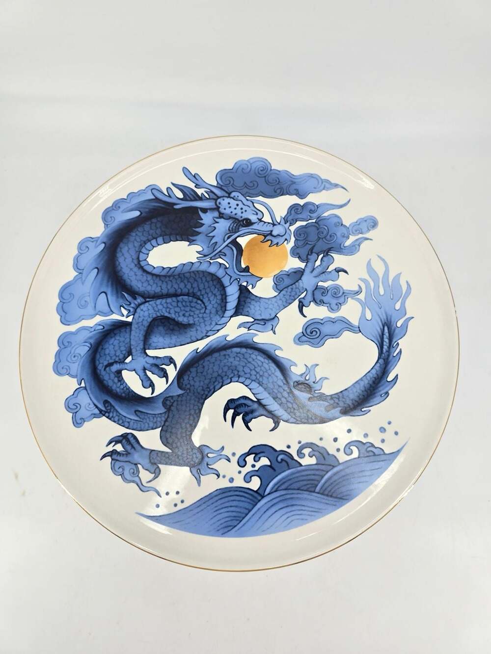 Blue and White Porcelain Dragon Motif Pedestal Cake Stand